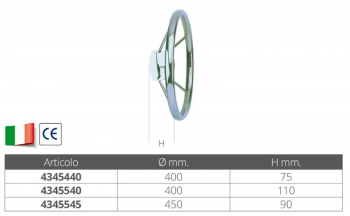 RUOTA TIMONE INOX Ø MM.450