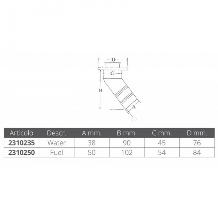 TAPPO INOX 316 WATER INCLINATO