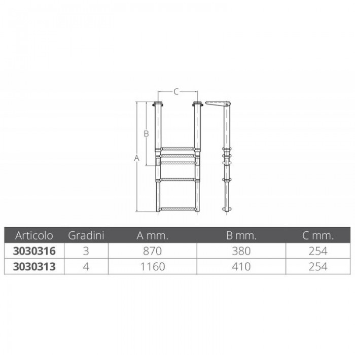 SCALETTA INOX 316 TELESCOPICA 4GR.