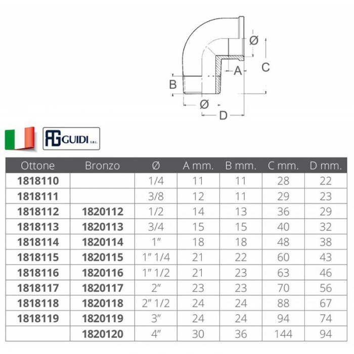 CURVA M-F IN BRONZO DA 1'1/4