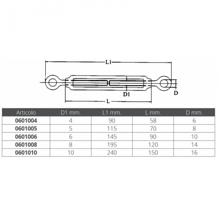 TENDITORE INOX M6 OCCHIO-OCCHIO